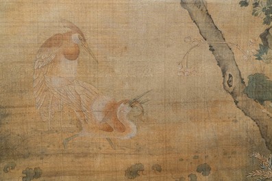Chinese school, ink and colour on silk, 18/19th C.: 'Birds and their preys'