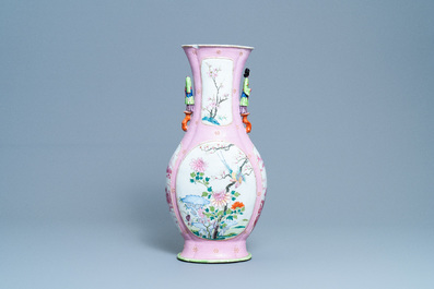 A Chinese famille rose vase with floral and landscape medallions, Qianlong