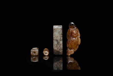 Four Chinese archaic jade carvings, 19/20th C.