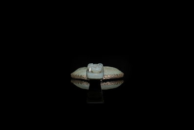 A large Chinese jade and silver hand mirror, Qing