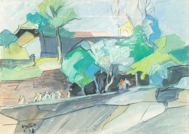 Doan Hong (Vietnam, 1960), oil and gouache on paper, dated 1978: 'Four views'