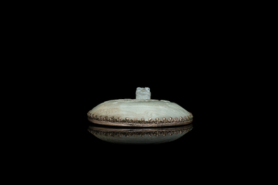 A large Chinese jade and silver hand mirror, Qing