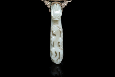 A large Chinese jade and silver hand mirror, Qing