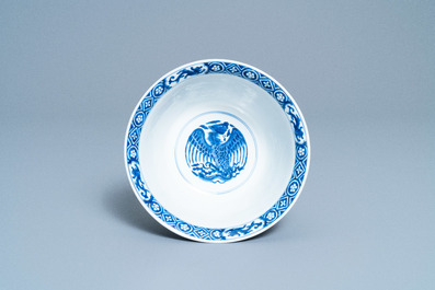 A Chinese blue and white 'dragon and phoenix bowl', Chenghua mark, Kangxi