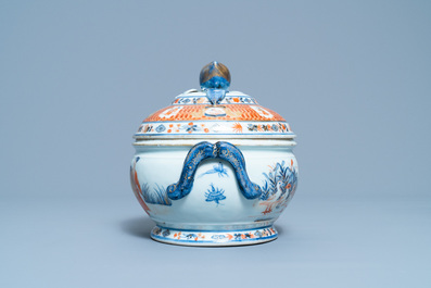 A Chinese Imari-style tureen and cover after Cornelis Pronk: 'Dames au parasol', Qianlong