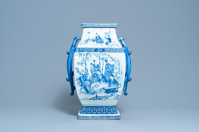 Un grand vase en porcelaine de Chine en bleu et blanc &agrave; d&eacute;cor des 'Sept sages dans la for&ecirc;t de bambou', Qianlong