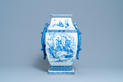 A large Chinese blue and white 'Seven Sages of the Bamboo Grove' vase, Qianlong