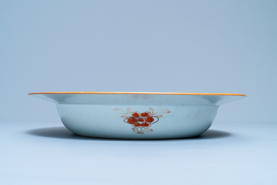 A large and deep Chinese famille rose dish, Yongzheng