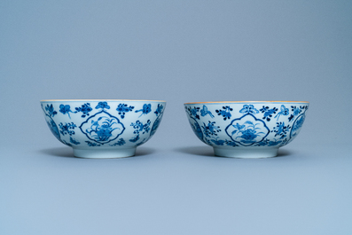 A pair of Chinese blue and white 'fishermen' bowls, Qianlong