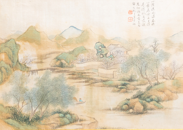 Ecole chinoise, encre et couleurs sur soie, 20&egrave;me: 'Trois vues de paysages'