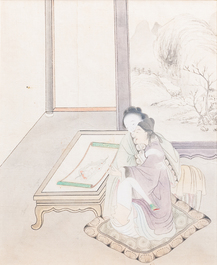 Chinese school, inkt en kleur op papier, 19e eeuw: 'Erotische sc&egrave;ne'