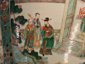 A pair of large Chinese famille verte vases and covers, Kangxi