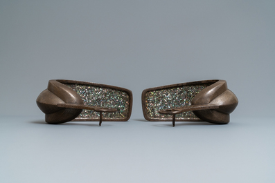 A pair of Japanese 'abumi' stirrups with 'raden' inlay of mother-of-pearl, Edo, 18th C.