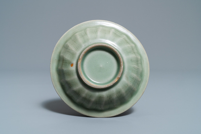 Three Chinese Longquan celadon dishes, Song and Ming