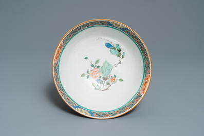 A Chinese famille verte relief-decorated bowl, Yongzheng