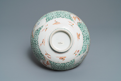 A Chinese famille verte relief-decorated bowl, Yongzheng