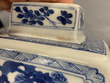 A pair of Chinese blue and white square vases and covers, Kangxi