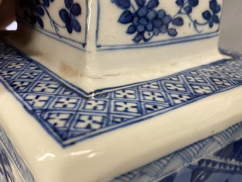 A pair of Chinese blue and white square vases and covers, Kangxi