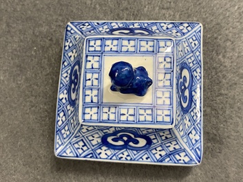 A pair of Chinese blue and white square vases and covers, Kangxi