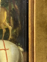 Vlaamse School naar Albrecht D&uuml;rer, 16/17e eeuw, olie op paneel: De bekering van de H. Eustachius of Hubertus