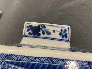 A pair of Chinese blue and white square vases and covers, Kangxi