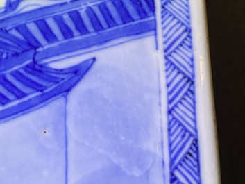 A pair of Chinese blue and white square vases and covers, Kangxi