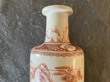 A Chinese iron red rouleau 'landscape' vase, Kangxi