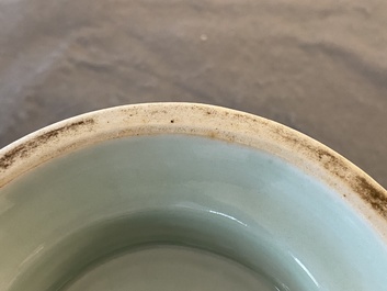 A Chinese monochrome celadon-glazed zhadou or spittoon, Yongzheng mark, Republic