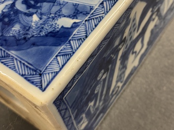 A pair of Chinese blue and white square vases and covers, Kangxi