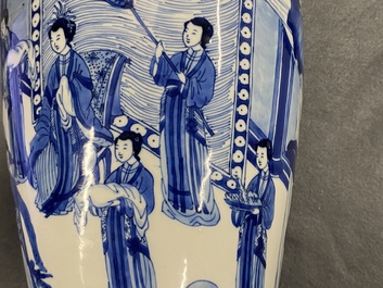 A Chinese blue and white vase with female musicians and dancers, Kangxi