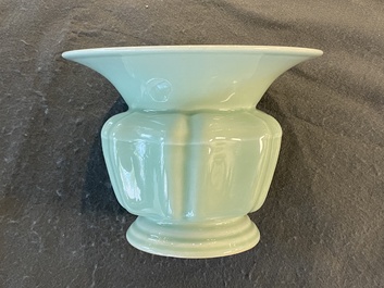 A Chinese monochrome celadon-glazed zhadou or spittoon, Yongzheng mark, Republic