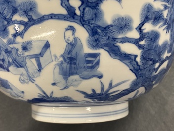 A Chinese blue and white 'scholars and attendants' bowl, Kangxi mark and of the period