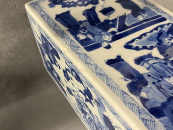 A pair of Chinese blue and white square vases and covers, Kangxi