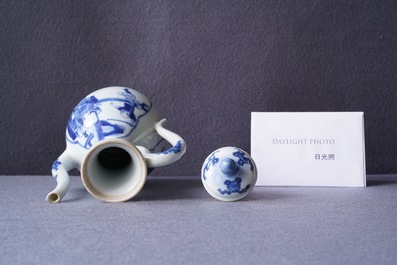 A Chinese blue and white 'Xi Xiang Ji' ewer and cover, Xuande mark, Kangxi