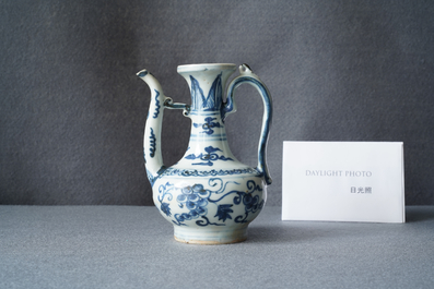 A Chinese blue and white 'grapevine' ewer, Ming