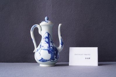 A Chinese blue and white 'Xi Xiang Ji' ewer and cover, Xuande mark, Kangxi