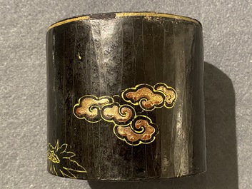 An imperial Chinese cylindrical painted and lacquered wood edict container, 17/18th C.
