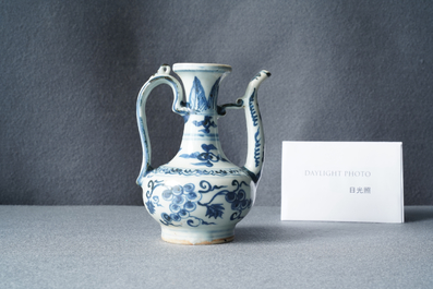 A Chinese blue and white 'grapevine' ewer, Ming