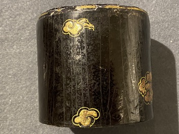 An imperial Chinese cylindrical painted and lacquered wood edict container, 17/18th C.