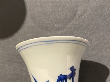 A rare Chinese blue and white bottle vase with a tiger and two butterflies, Transitional period