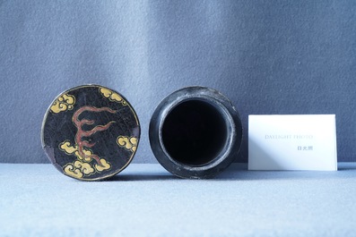 An imperial Chinese cylindrical painted and lacquered wood edict container, 17/18th C.