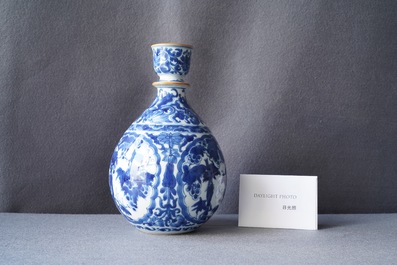 A Chinese blue and white 'squirrel and grapevine' huqqa base, Kangxi