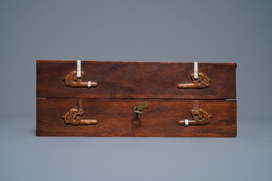 A Chinese wooden box with scholar's objects for a calligrapher or painter, 19th C.