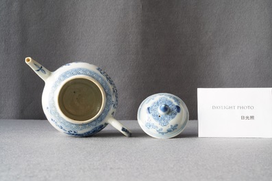 A Chinese blue and white 'Xi Xiang Ji' teapot with cover, Kangxi/Yongzheng