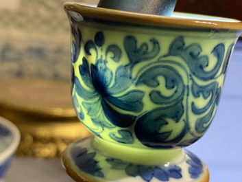 A Chinese blue and white 'squirrel and grapevine' huqqa base, Kangxi