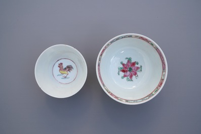 Two Chinese famille rose cups and saucers, Yongzheng