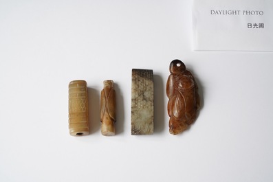 Four Chinese archaic jade carvings, 19/20th C.