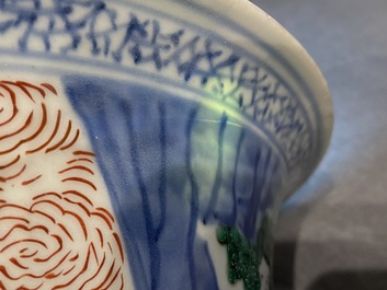 A pair of large Chinese wucai 'gu' vases, Transitional period