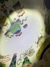 A large Chinese famille verte 'antiquities' bowl, Kangxi