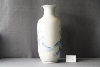 A Chinese blue and white vase with a narrative scene, Kangxi mark, 19th C.